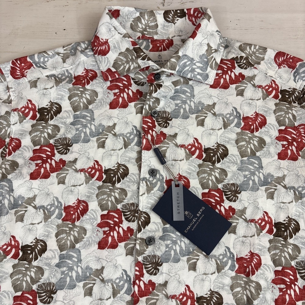Emanuel Berg Shirt Floral Modern Fit Short Sleeve Mens Medium NEW NWT $268